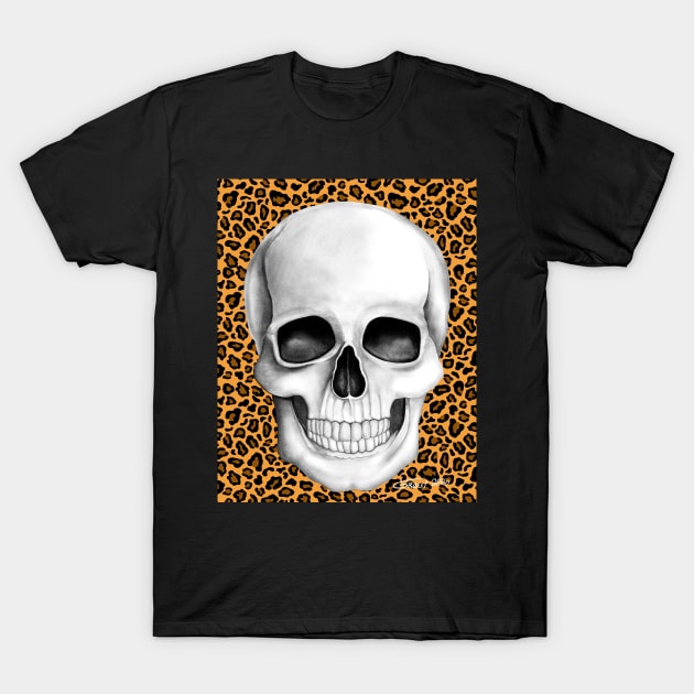 Skull (On Leopard Print Background) T-Shirt by GDGCreations